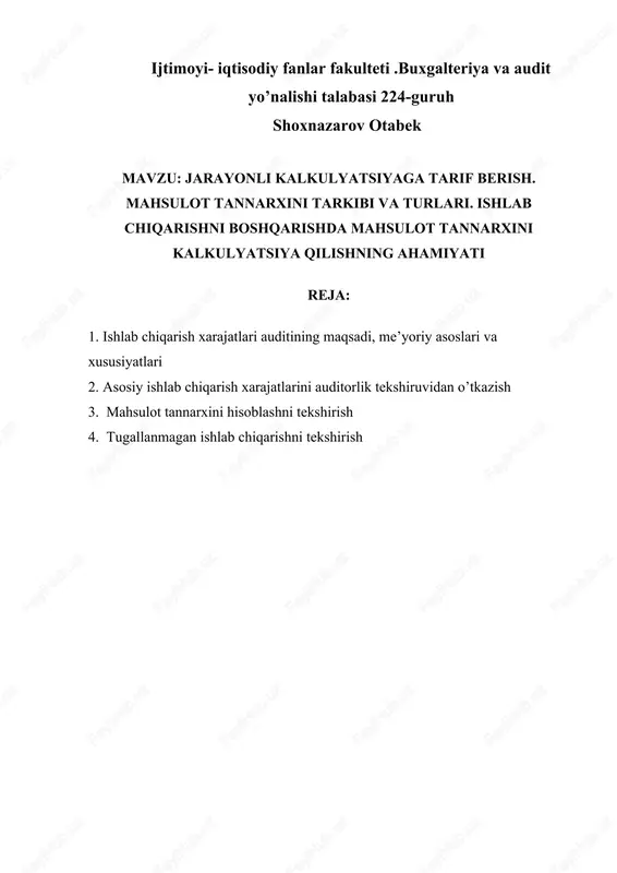 jarayonli kalkulyatsiyaga tarif berish — DOCX
