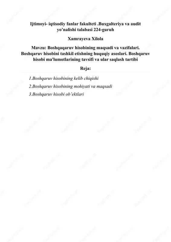 boshqaqaruv hisobining maqsadi va vazifalari — DOCX