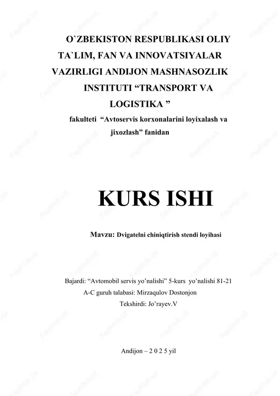 dvigatelni chiniqtirish stendi loyihasi — DOCX