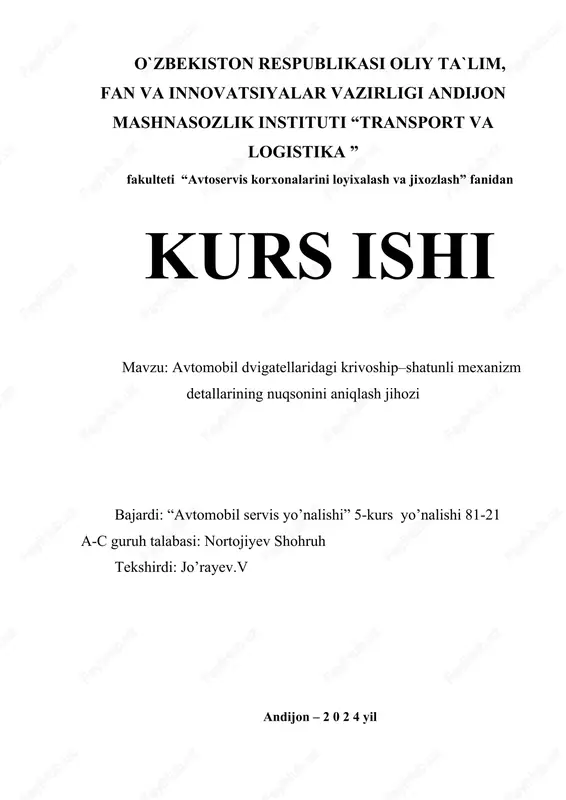 avtomobil dvigatellaridagi krivoship–shatunli mexanizm detallarining nuqsonini aniqlash jihozi — DOCX