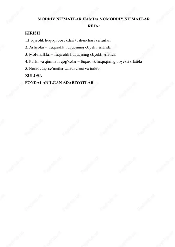 fuqarolik huquqlarining obyektlari — DOC