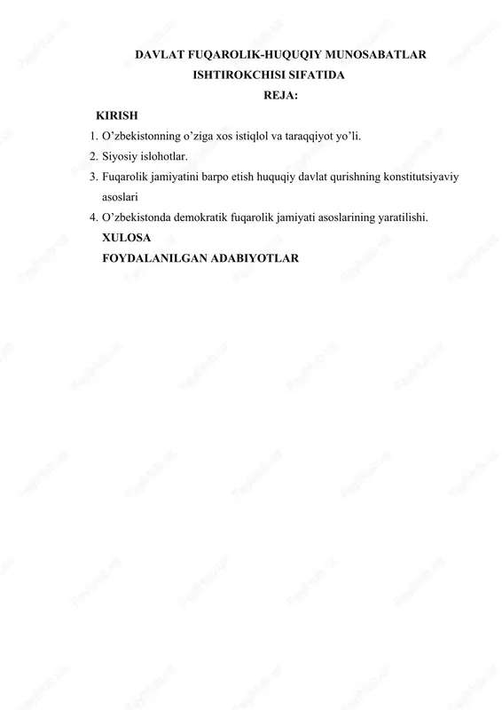 davlat fuqarolik-huquqiy munosabatlar ishtirokchisi sifatida — DOCX