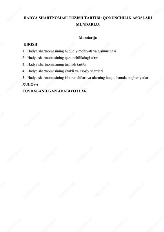 hadya shartnomasi tuzish tartibi: qonunchilik asoslari — DOC