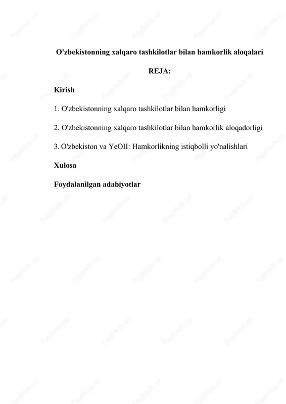 o'zbekistonning xalqaro tashkilotlar bilan hamkorlik aloqalari — DOC