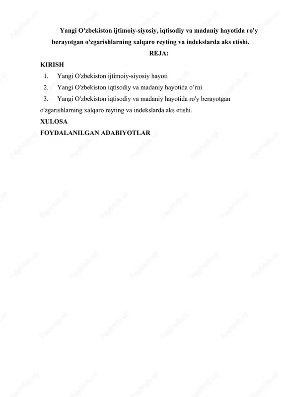 yangi o'zbekiston ijtimoiy-siyosiy, iqtisodiy va madaniy hayoti — DOCX