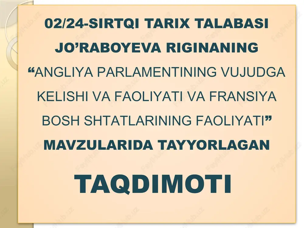 angliya parlamentining vujudga kelishi va faoliyati — PPTX