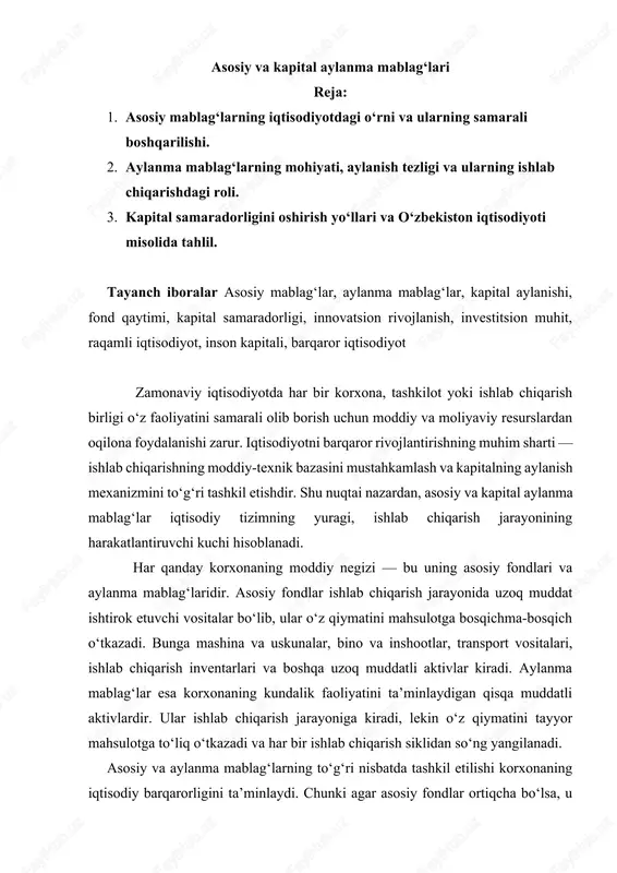 asosiy va kapital aylanma mablag‘lari — DOCX