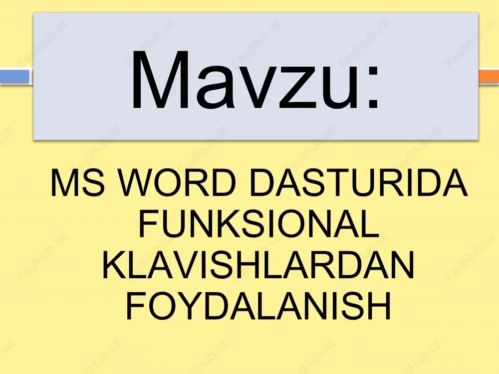 ms word dasturida funksional klavishlardan foydalanish — PPTX