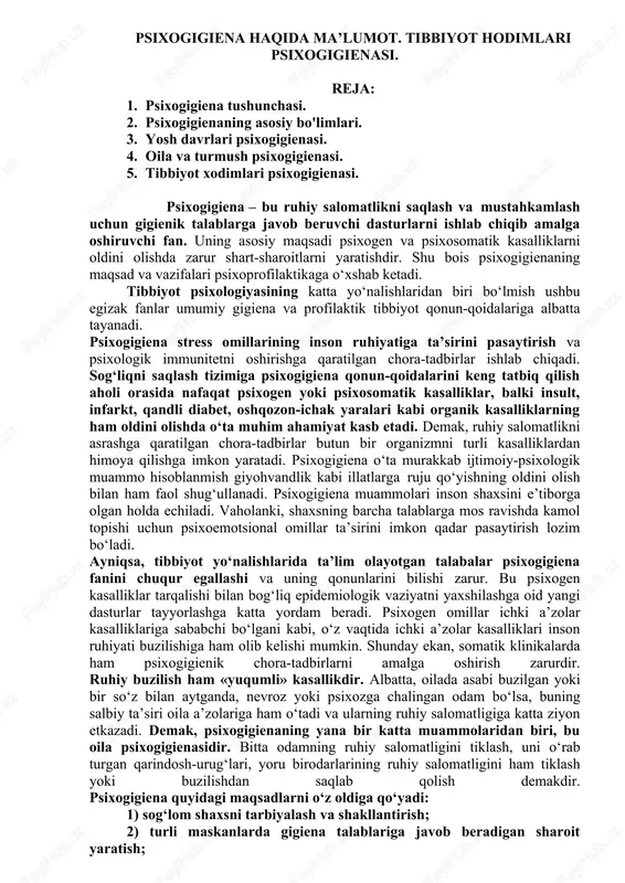 psixogigiena haqida ma'lumot — DOC