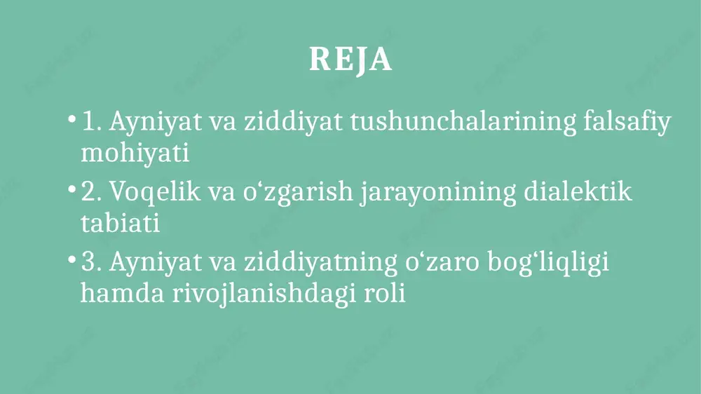 ayniyatvaziddiyat tushunchasi — PPTX