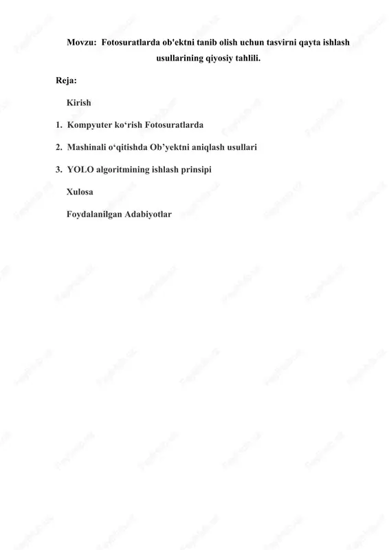 ob'ektni tanib olish usullari — DOCX