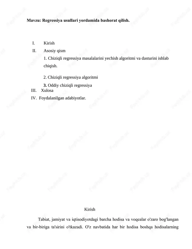regressiya usullari yordamida bashorat qilish — DOCX