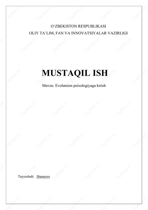 evolutsion psixologiyaga kirish — DOCX