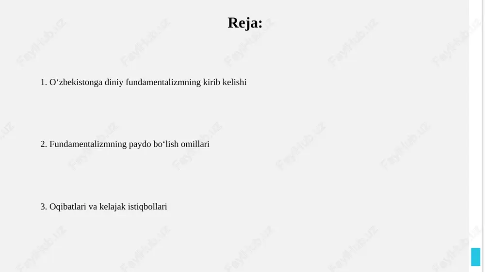 oʻzbekistonga diniy fundamentalizmning kirib kelishi — PPTX