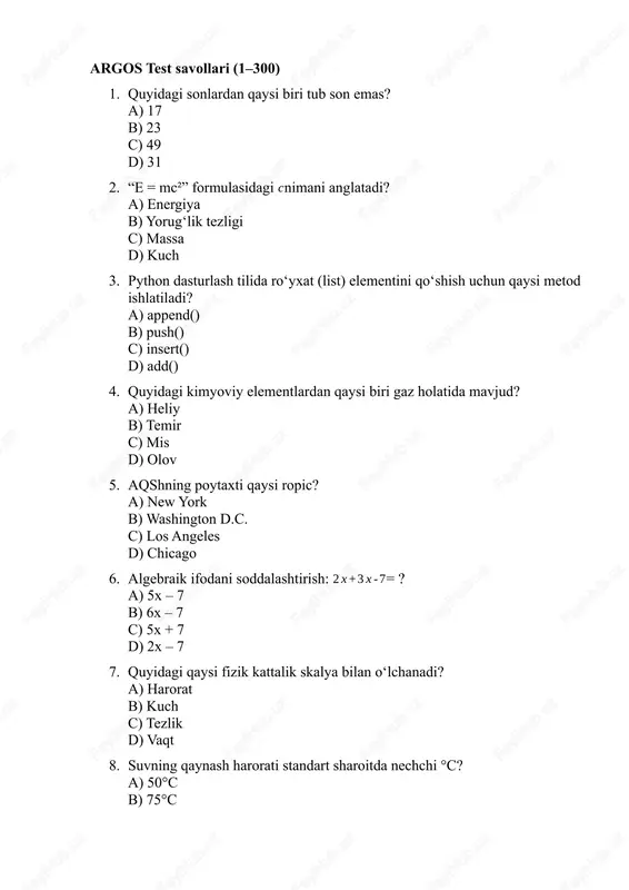 argos test savollari (1–300) — DOCX