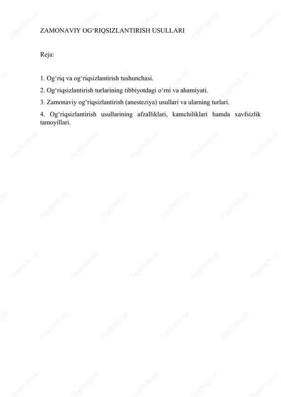 zamonaviy og'riqsizlantirish usullari — DOCX