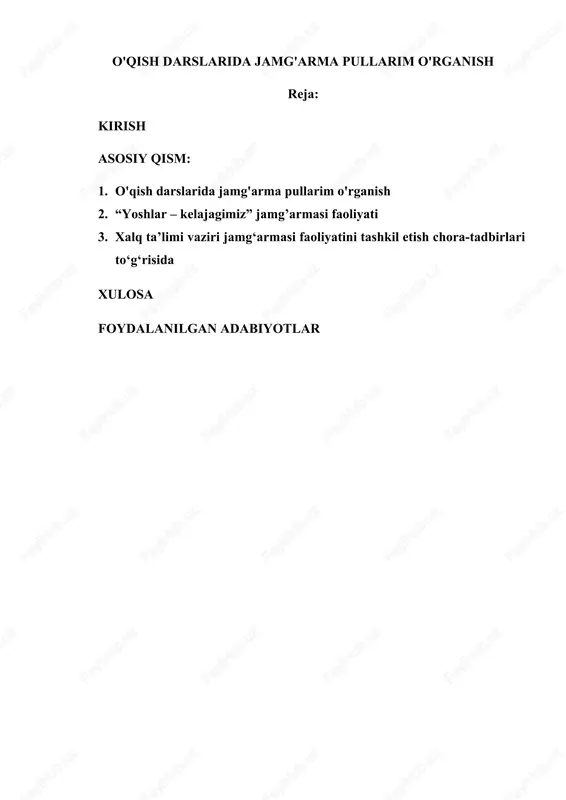 o'qish darslarida jamg'arma pullarim o'rganish — DOCX