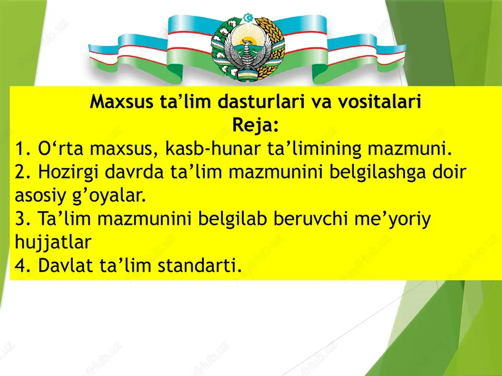 o‘rta maxsus, kasb-hunar ta’limining mazmuni — PPTX