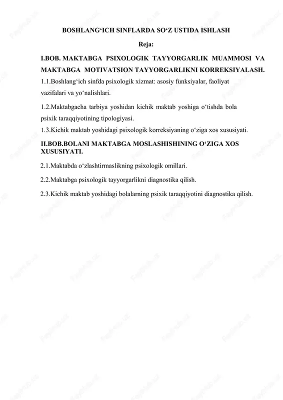 boshlangʻich sinflarda soʻz ustida ishlash — DOCX