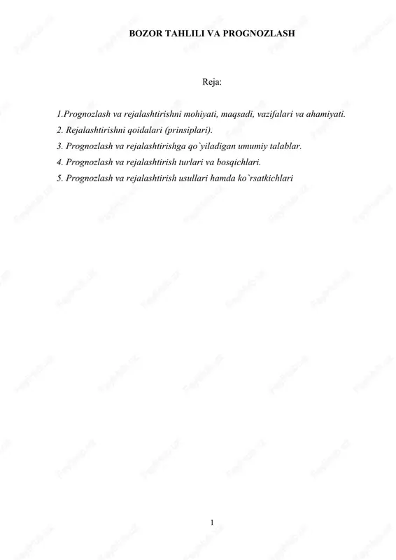 bozor tahlili va prognozlash — DOC