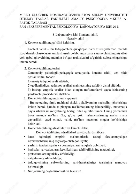 . kontent-tahlil. nazariy tahlil — DOCX
