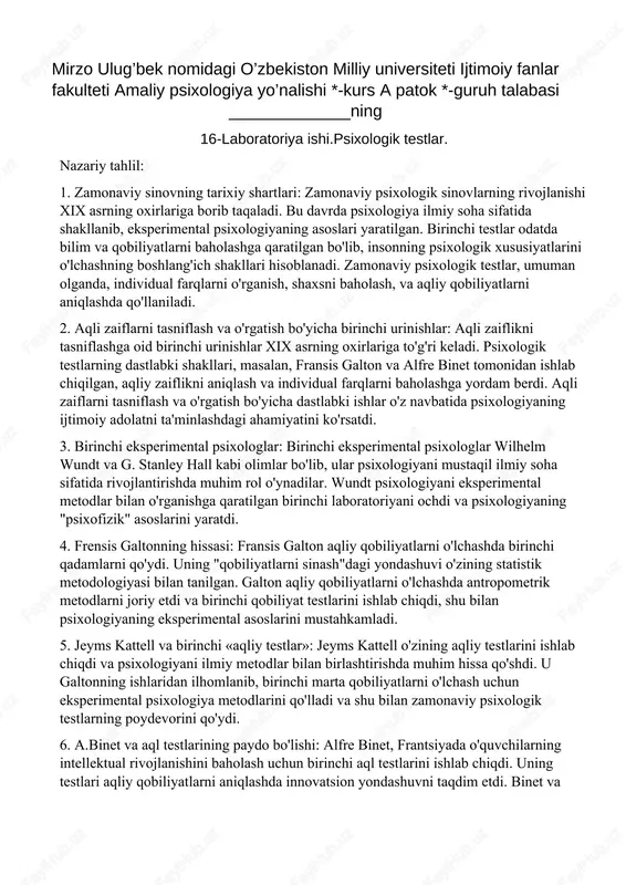 psixologik testlar — DOCX
