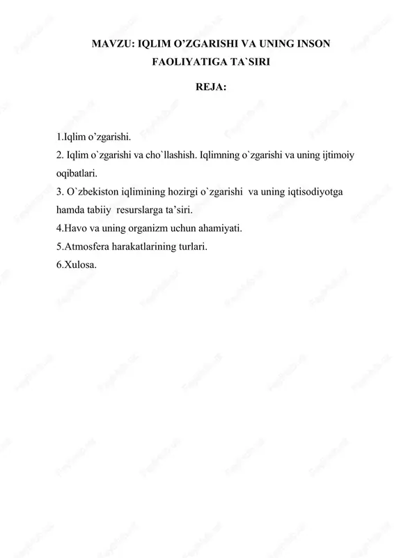 iqlim o’zgarishi va uning inson faoliyatiga ta`siri — DOCX