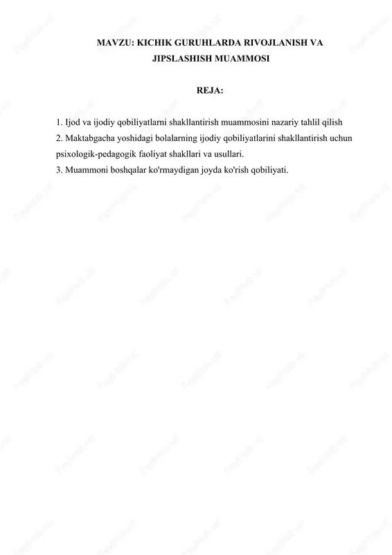kichik guruhlarda rivojlanish va jipslashish muammosi — DOCX