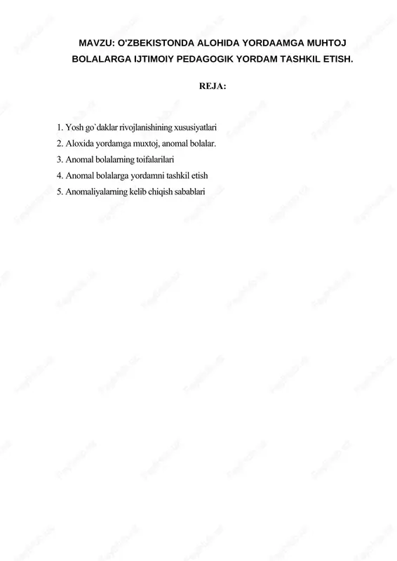 anomal bolalar va ularni yordash — DOCX
