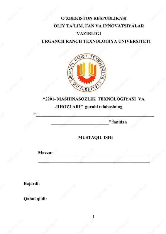 mashina va mexanizmlar turlari ularning qo`llanilish sohasi — DOCX