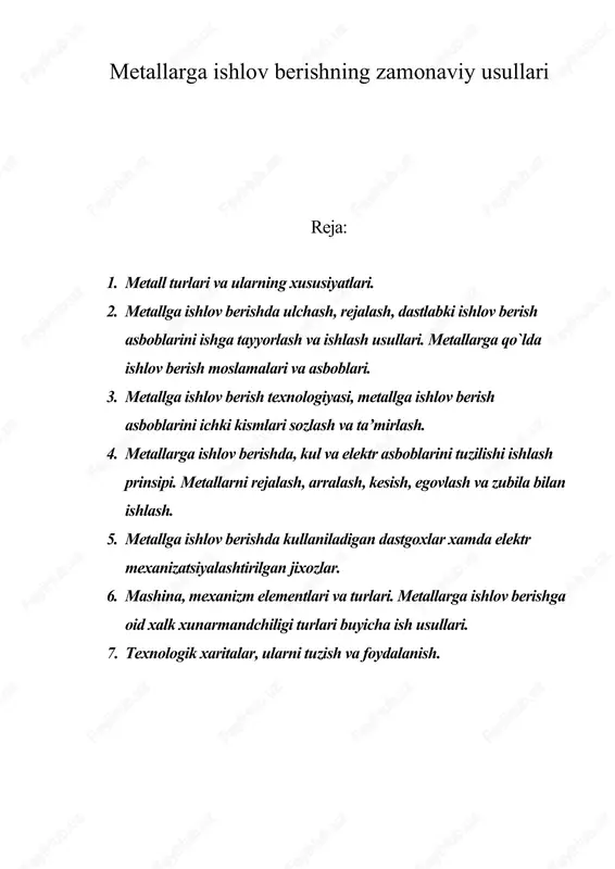 metallarga ishlov berishning zamonaviy usullari — DOCX