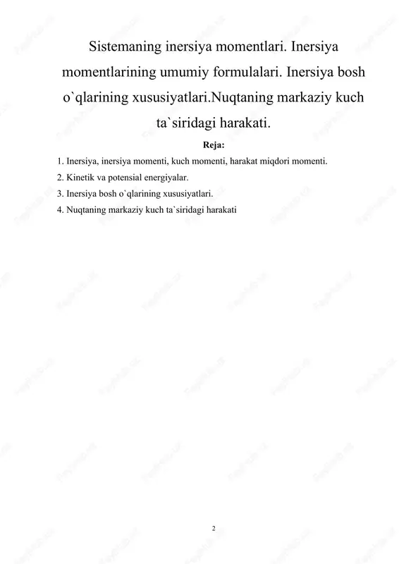 sistemaning inersiya momentlari — DOCX