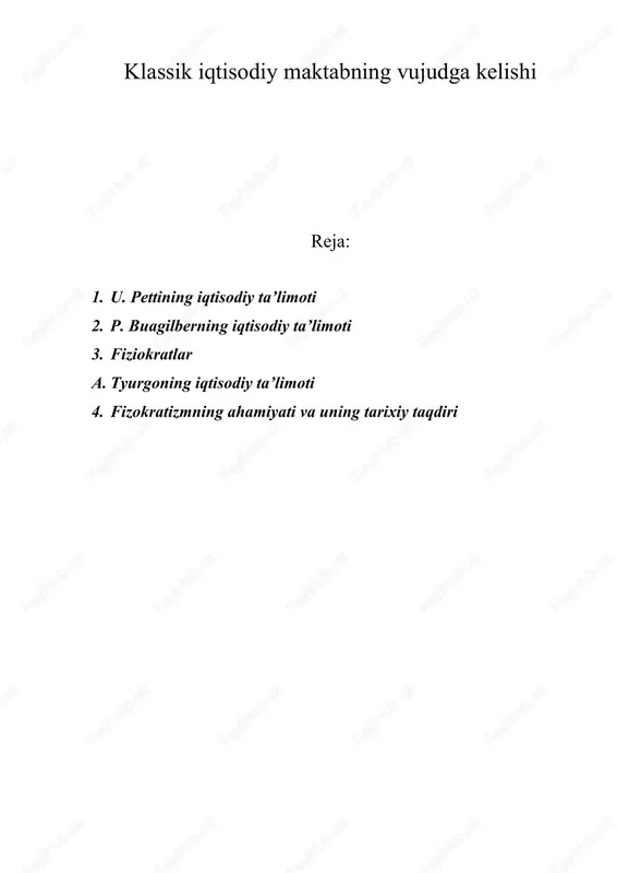 klassik iqtisodiy maktabning vujudga kelishi — DOC
