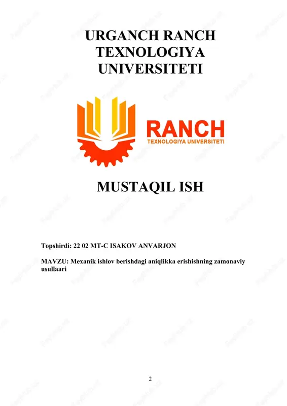 mexanik ishlov berishdagi aniqlikka erishishning zamonaviy usullaari — DOCX