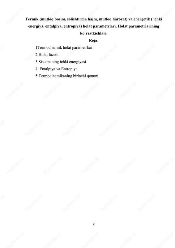 termik va energetik parametrlar — DOC