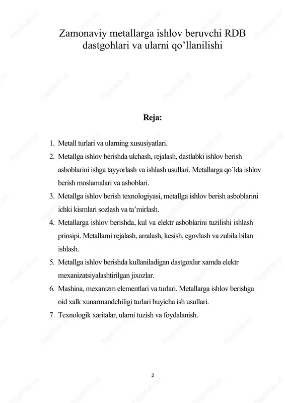 metallarga ishlov berish texnologiyasi — DOCX