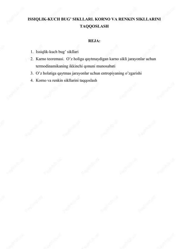 issiqlik-kuch bug’ sikllari — DOCX