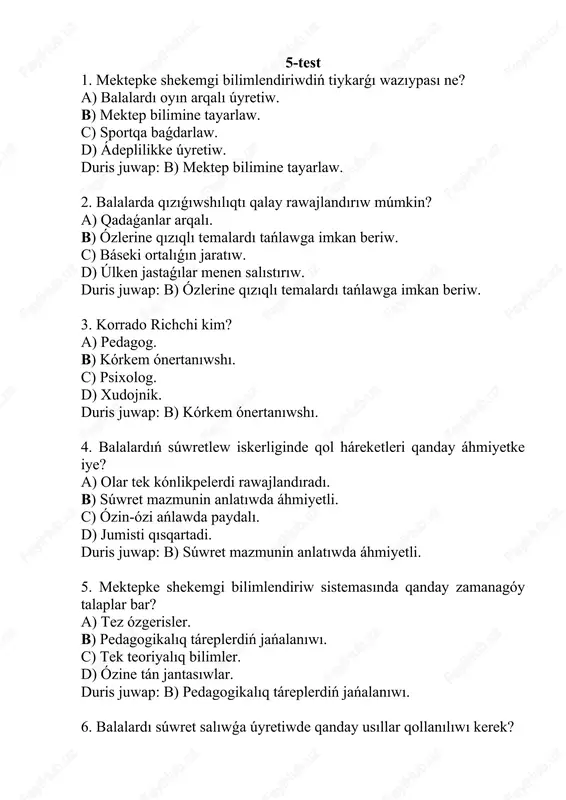 suwretlew iskerlikke úyretúwdıń ulıwma máseleleri. test — DOCX
