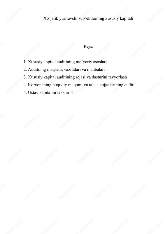 xususiy kapital auditining me’yoriy asoslari — DOCX