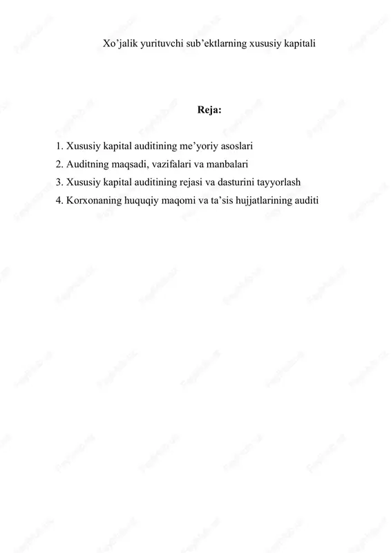 xususiy kapital auditini tayyorlash — DOCX