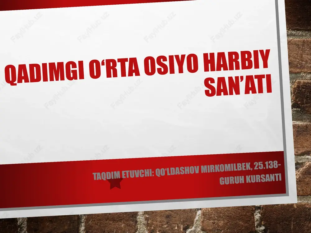 qadimgi o‘rta osiyo harbiy san’ati — PPTX