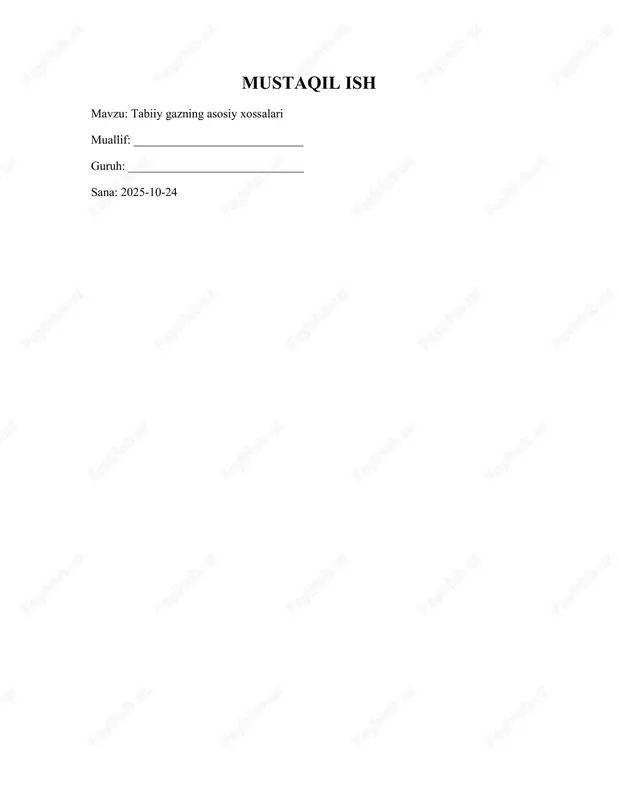 tabiiy gazning asosiy xossalari — DOCX