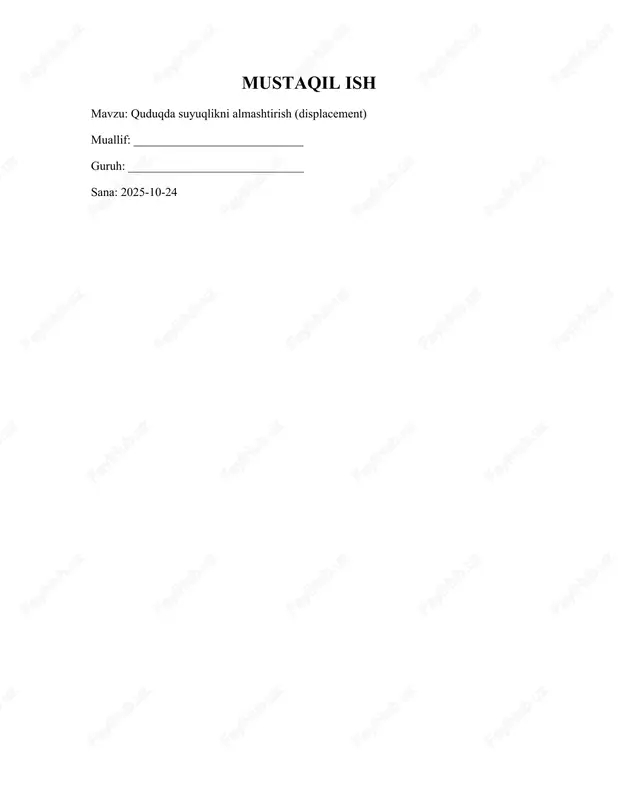 quduqda suyuqlikni almashtirish (displacement) — DOCX