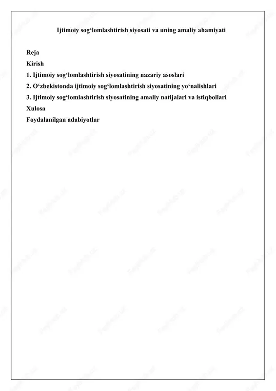 ijtimoiy sog‘lomlashtirish siyosati va uning amaliy ahamiyati — DOCX