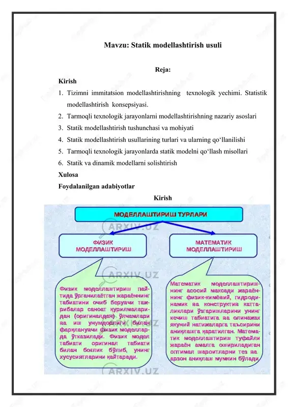 statik modellashtirish usuli — DOCX