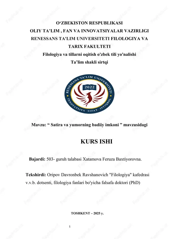 satira va yumorning badiiy imkoni kurs ishi — DOCX