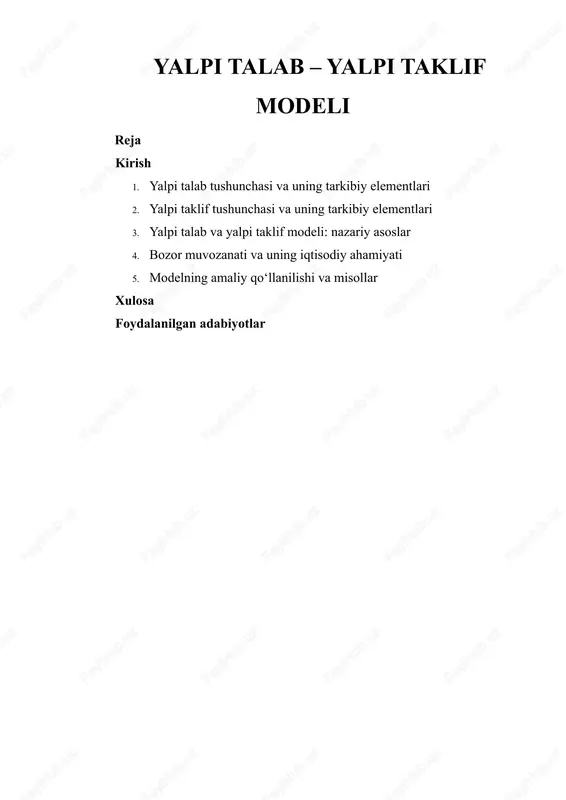 yalpi talab – yalpi taklif modeli — DOCX