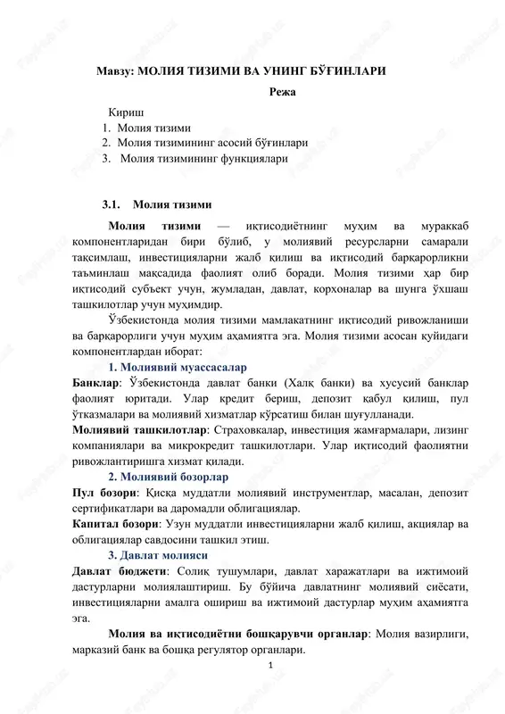 moliya tizimi — DOCX
