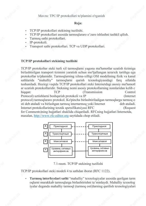 tpc-ip protokollari to'plamini o'rganish — DOCX