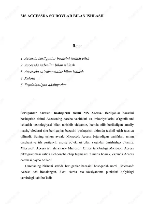 ms accessda so'rovlar bilan ishlash — DOCX